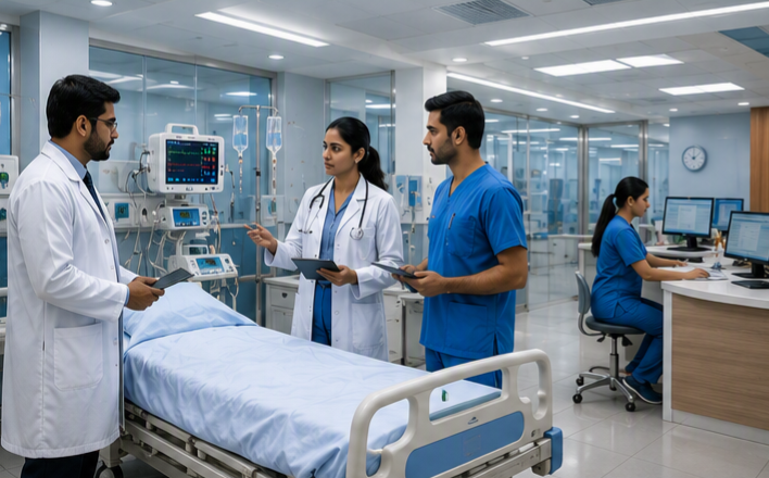 Hospital ward and medical team