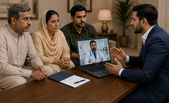 Family receiving healthcare support
